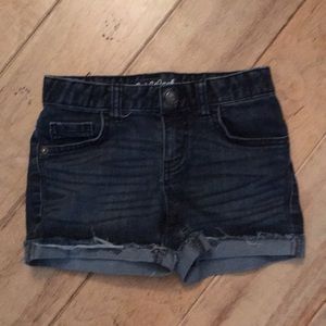 Blue denim cuffed and distressed shorts